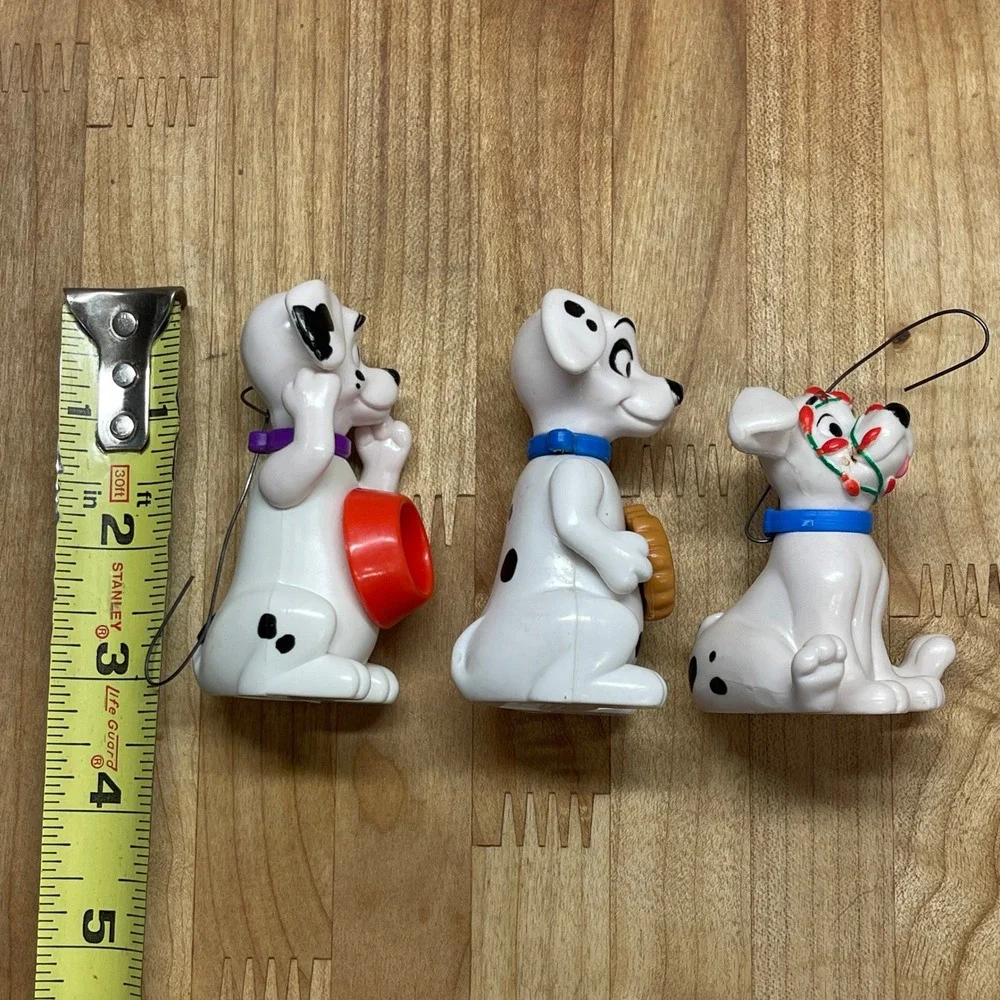 VTG Disney 101‎ Dalmatians Puppy Figures Set of 3 Ornaments Food Bowl PVC
